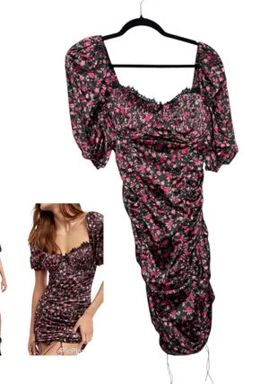 For Love and Lemons Melrose Pink Floral Ruched Mini Cocktail Dress Size XL thumbnail 1