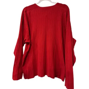 Vintage J Crew Red Ribbed Cotton Henley Sweater Pullover Hong Kong XL Retro thumbnail 6