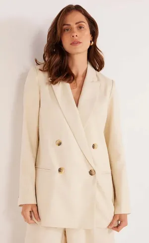 NWT Misa Los Angeles Viva Blazer Cream Stretch Cotton Double Breasted Blazer M thumbnail 1