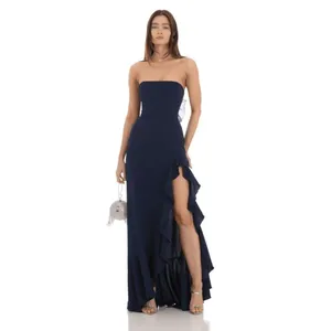 Lucy In The Sky Navy Blue Strapless Back Bow Corset Maxi Dress Medium thumbnail 2