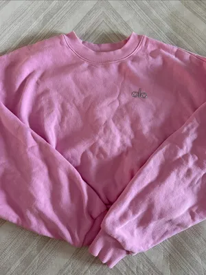 Alo Yoga Accolade Crewneck Cropped French Terry Sweatshirt Pink XS thumbnail 1