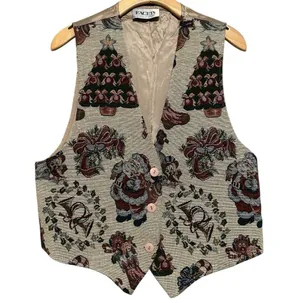 Facets by Mirrors Vintage Women Size M Christmas Tree Santa Claus Tapestry Vest thumbnail 1