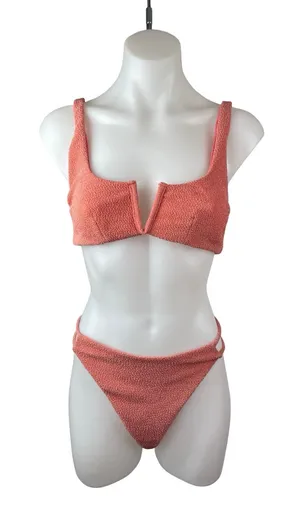 Lovers and Friends Kodoma Pink Textured V Wire 2 Piece Bikini Set Swimwear M/L thumbnail 1