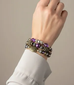 3 Piece Elegant Purple‎ Beaded Bracelet Purple thumbnail 1