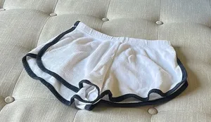 Brandy Melville White/Blue Trim Waffle Knit Lounge Shorts thumbnail 1