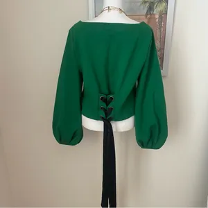 Anthropologie Maeve Tie-Back Ponte Pullover Top in Green & Black Size Medium thumbnail 6