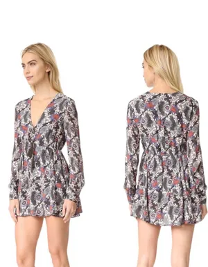 Free People Stealing Fire Black Floral Long Sleeve Drawstring Mini Dress thumbnail 2