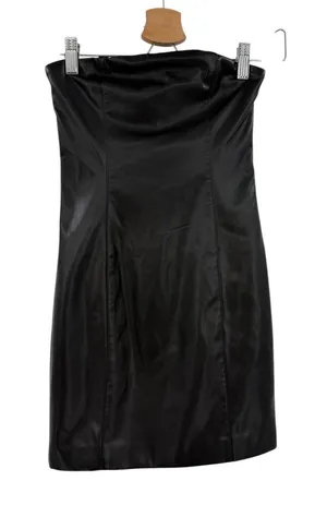 Babyboo Faux Leather Strapless Bodycon Mini Dress Matte Black Size XS thumbnail 1