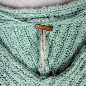 Free People Sunset V-Neck Pullover Sweater Women's M Blue Chunky Knit Boho Cozy thumbnail 4