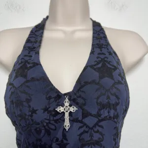 White Fox Women Thou Shalt Not Mini Dress Small Midnight Blue Velvet Grunge thumbnail 5