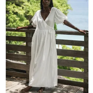 Daughters of India Uma Textured Cotton Wrap Maxi Dress White Size XL thumbnail 7