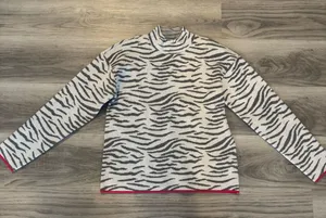 Anthropologie Small White/Gray Tiger Striped Mock neck Sweater w/pink trim thumbnail 1