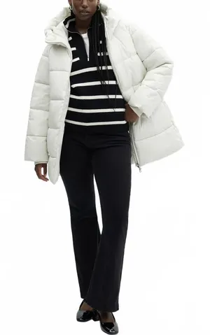 Mango Hood Quilted Coat Puffer Jacket Off White NWT 2XL thumbnail 1