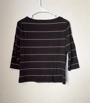 Lauren Ralph Lauren Petite P/M Black Striped Cotton Top thumbnail 2