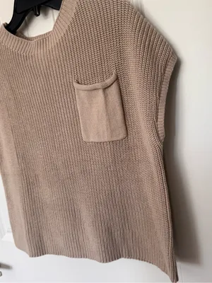 LILLUSORY Taupe 100% Cotton Cap Sleeve Pocket Knit Sweater Top L‎ thumbnail 5
