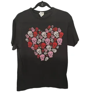 Sugar Skull Day Of The Dead Heart Shaped Graphics T-Shirt Sz M thumbnail 2