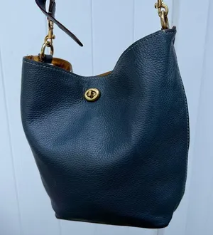 Coach Pebbled Leather Duffle Shoulder Bag 50115 Twist Lock Blue Hobo Crossbody L thumbnail 1