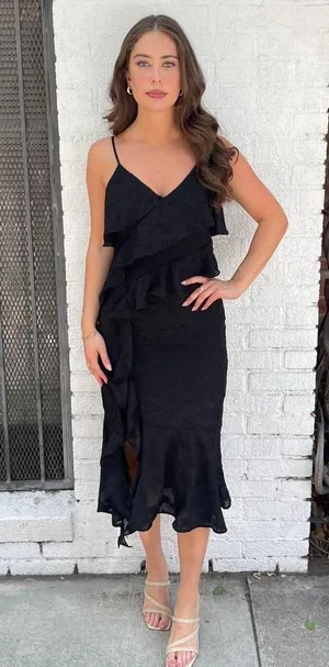 Target Black Wild Fable cocktail classy ruffle midi dress sz s thumbnail 1