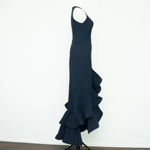 Betsy‎ & Adam Arielle Scuba Crepe Ruffle Slit Gown Navy Size 2 thumbnail 4