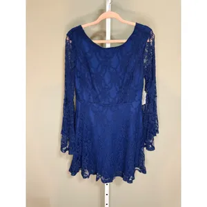Altar'd State Blue Lace Bell Sleeve Open Back Mini Dress NWT M‎ Romantic Whimsy thumbnail 3