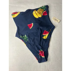 Forever 21 Fruit Print One Piece Swimsuit Large‎ NWT Navy Blue Watermelon Banana thumbnail 3