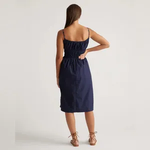 NWT Quince 100% Organic Cotton Keyhole Midi Dress Navy Blue Sz S thumbnail 5