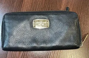 MICHAEL KORS Large Black Pebble Leather Zip‎ Around Wallet 8”x4” thumbnail 1
