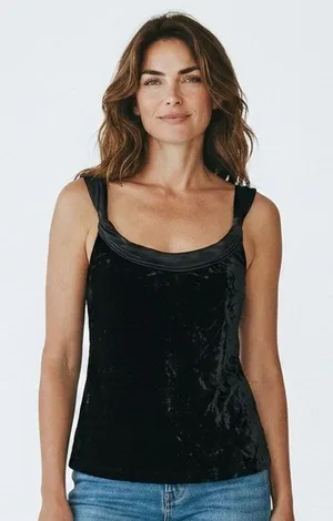 M Top Sleeveless velvet Cami Tank Top Vintage 90s Velvet Black Whimsigoth Grunge thumbnail 1