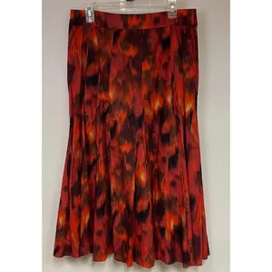 COLDWATER CREEK Bold Floral Skirt Women Medium Red Orange Ikat Midi A-Line‎ NWT thumbnail 3