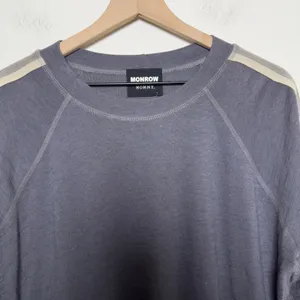 NEW Monrow‎ Mommy Women Cotton Dress L Grey Raglan Long Sleeve Stripe Casual thumbnail 2