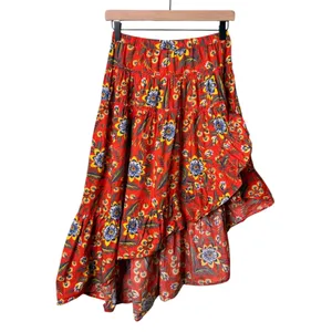 Joie Clarke Floral High Low Midi Skirt Salsa Orange Red Blue Yellow Size XS thumbnail 4