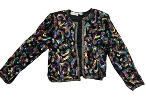 Laurence Kazar Vintage Black Multicolor Sequin Beaded Blazer | Large thumbnail 1