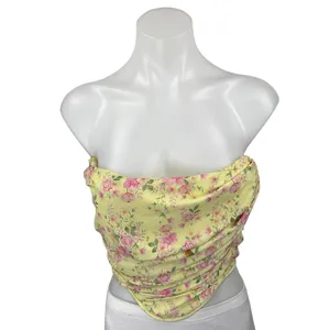 House of CB Vivienne Yellow Floral Strapless Drape Corset Bustier Crop Top XS thumbnail 2