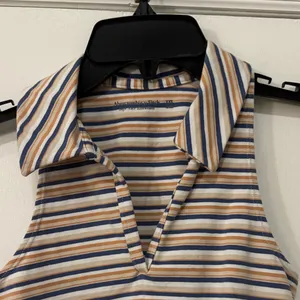 Abercrombie Multi-Stripe Essential Polo Tank in Orange, White, Blue Stripes thumbnail 5