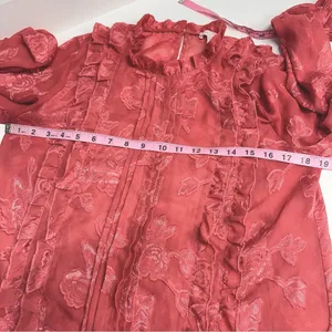 Leith floral blouse sheer ruffle pleated front keyhole‎ back coquette FLAWS thumbnail 11