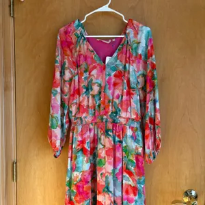 Soft Surroundings Evalina Maxi Dress Tropical Floral Boho‎ V Neck Smocked Waist thumbnail 2