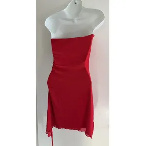 Princess Polly Red Strapless Ruched Mini Dress Tie Front Glitter Y2K Party US 4 thumbnail 6