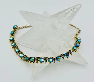 Vintage Blue/Green Borealis Crystal Rhinestone Dainty Necklace thumbnail 6