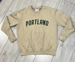 DENIM AND FLOWER Portland Crewneck Graphic Sweatshirt In Sand Size Large Has s thumbnail 1