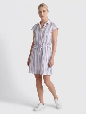 J.Crew Mercantile Rainbow Seersucker Collared Tie Front Dress Size XXS thumbnail 4