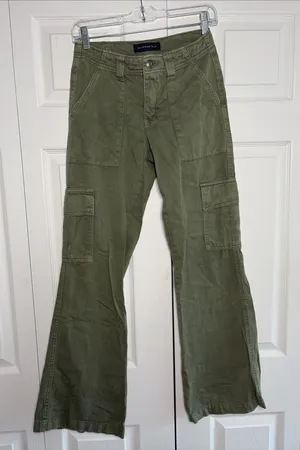 Aeropostale Low Rise Flare Utility Cargo Pants Womens Size 0 Olive Green Cotton thumbnail 1