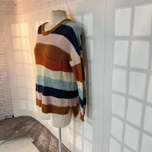 Madewell Thompson Heather Fawn Pocket Rainbow Stripe Pullover Sweater Size Small thumbnail 6