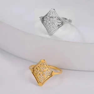 NEW 14k White Gold Plated 316L Cut Out Hollow Filigree Flower Ring,‎ Size 8 thumbnail 4
