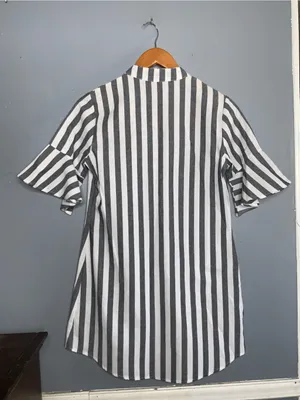 Striped Black and White Mini Dress - Casual Button-Front Small thumbnail 7