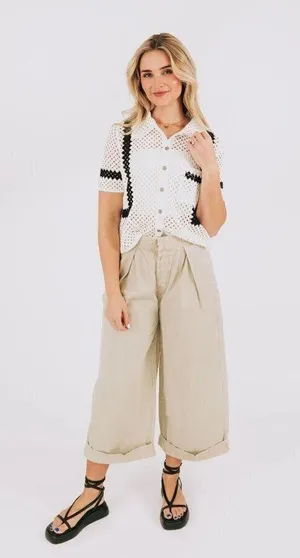 FREE PEOPLE After Love Roll Cuff Wide Leg Pants in Sandshell Size Medium thumbnail 12