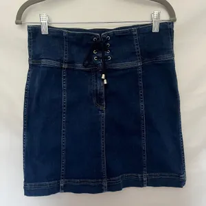 Free People Y2K Corset Denim Skirt Sz 10 Festival Indie Sleaze Dark Wash Mi thumbnail 13