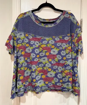NWOT We The Free Size S Floral Crochet Panel Boho Top Cotton Short Sleeve Flowy thumbnail 1