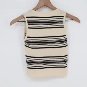 Unbranded Tank Top Womens N/A Cropped Cream Navy Striped Knit Excellent thumbnail 2