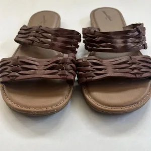 Universal Threads Women's Addie Double Strap Slide Sandals 8 Flats Brown Beachy thumbnail 2