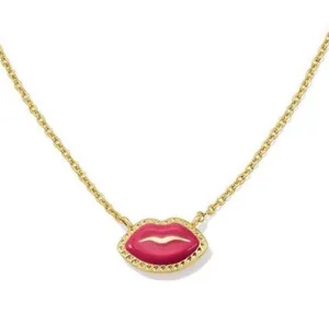 Kendra Scott Gold Chain Necklace Hot Pink Lip Enamel Pendant New thumbnail 1